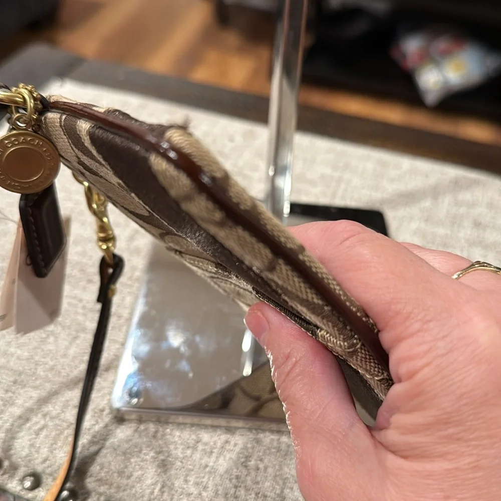 Coach Legacy Signature Canvas & Leather Wristlet (w/Gold Coach Charm & Hangtag) - Picture 9 of 15